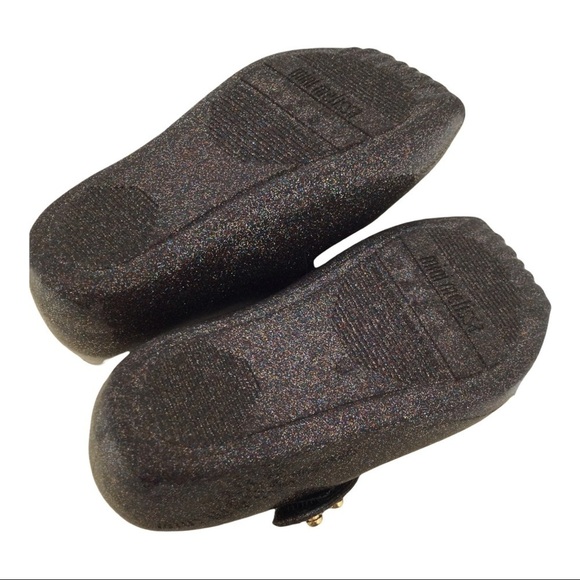 Mini Melissa Black Mary Jane Ballet Flats Glitter Shoes - Picture 6 of 7